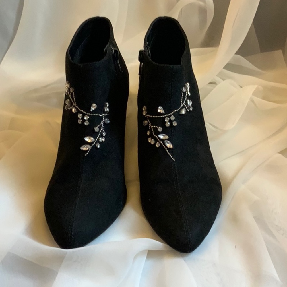 Nanette Lepore Suede Booties with Silver Rhinestones